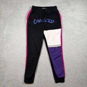 CivilizeD Mens Colorblock Joggers Black Sweatpants Size M Logo Zipper Pockets